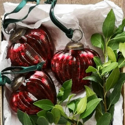 Vintage Antique Ruby Glass Heart Bauble Hanging Decoration with Velvet Ribbon - Image 1 of 4