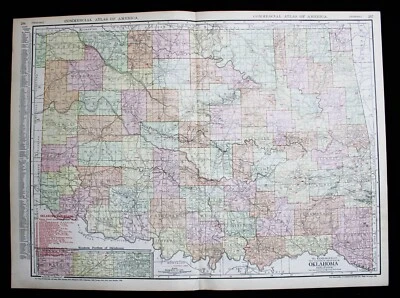 PÁGINA MAPA ATLAS COMERCIAL RAND MCNALLY DE OKLAHOMA 1913 CON LÍNEAS DE FERROCARRIL Foto 1 de 4