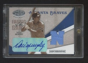 2004 LEAF CERTIFIED DALE MURPHY AUTOGRAPH #ED 1/3 FABRIC OF THE GAME BRAVES HOF