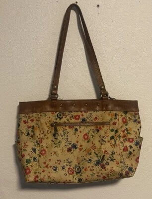 Patricia Nash Prairie Rose Leather Tote Shoulder Bag Poppy Top 17” x 10.5” - Image 1 of 4