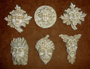 Vintage Set of 6 Gothic Medieval Green man Gargoyle Mythical Wall Plaque - Picture 1 of 8