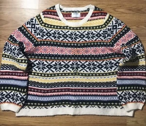 Old Navy Womens L Fair Isle Nordic Rainbow Knit Sweater Soft Cozy Knit Pullover - Picture 1 of 11