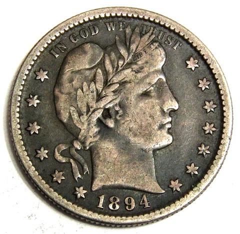 1894-S BARBER LIBERTY HEAD QUARTER UNCIRCULATED TONED US COIN Cover