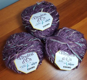 3 Bouton D'or Wool Blend Yarn Balls 50g, 43 yds ea ~ ESKIMO France Discontinued - Picture 1 of 2