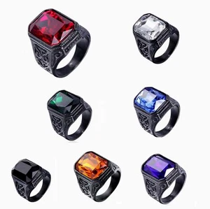 Imitation Gemstone Ring Black Stainless Steel for Men Biker Ring Hip Hop - Picture 1 of 21