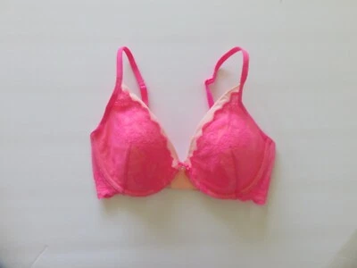 Betsey Johnson Hot Pink Lacey‎ Plunge Bra J3152  $46   Size 32DD (#E-077) - Image 1 of 4