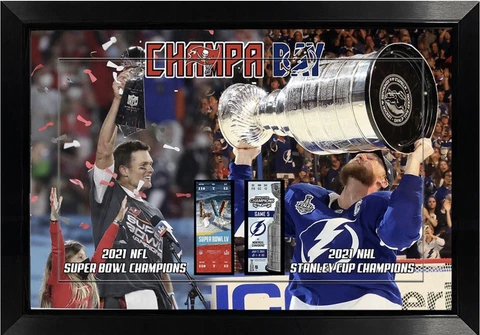 Tampa Bay Buccaneers & Lightning Framed Championship Tickets (22x32) Cover