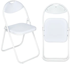 1 X Folding Chairs Padded Faux Leather Studying Dining Office Event Chair White - Picture 1 of 10