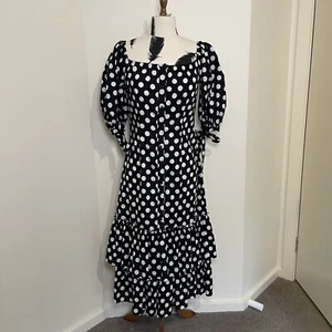 Mossman Black & White Off The Shoulder Short Sleeve Long Dress Tiered Hem s 8 - Picture 1 of 19
