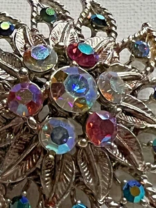 LARGE FLOWER VINTAGE AURORA CRYSTAL SET SILVER TONE BROOCH - Imagen 1 de 6
