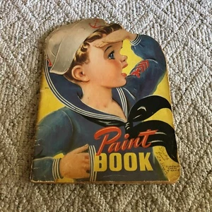Whitman Sailor Boy Paint Book Colored Used 30 Pages Vintage Rough 1942 WW2 Era - Picture 1 of 12