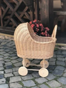 NEW wicker doll stroller wicker baby carriage handmade baby stroller toy trolley - Picture 1 of 7