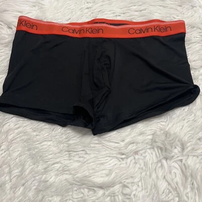 CALVIN KLEIN HOMBRE Grande Poliéster BOXER Baúl NB2569-001 Negro Naranja Cinturón Foto 1 de 4