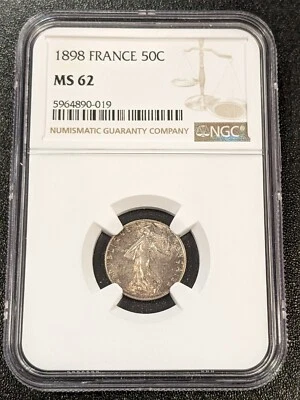 1898 MS62 France Silver 50 Centimes NGC KM 854 - Image 1 of 4