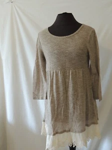 Umgee Sz Small Sweater Dress Beige Off White Lace Hem Back Zipper Cotton Blend - Picture 1 of 5