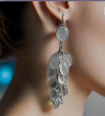 "Pendientes colgantes gitanos de plata esterlina 925 piedra lunar araña cascada plata esterlina 1,9""" Foto 1 de 4