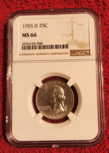 1955 d silver Washington quarter NGC MS 66 - Picture 1 of 2