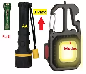Torch Pack 3 Models Thin Flat LED - Rubber AA Tough - Mini Ultra Bright Recharge - Picture 1 of 6