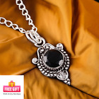 Natural Black Onyx Round Gemstone 925 Solid Silver Pendant Handmade Jewelry 1.4"