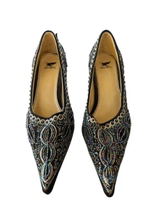 Shiekh Beaded Embroidered 3 Inche Stiletto Pointed Toe Heels - Picture 1 of 5
