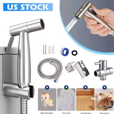 Toilet Shattaf Adapter Hose Bidet Spray Stainless Steel Handheld Shower Head NEW - Image 1 of 4