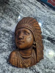 Vintage Chalkware Native American Chief Indian W/ Headdress  - Picture 1 of 7