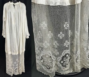 19. Jh. weiß Leinen italienische Bosa Filet Spitze Gewand Surplice Alb Tunika Vintage - Bild 1 von 3