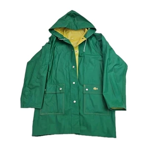 Lacoste Rain Jacket Mens Sz M Green/Yellow Hooded Waterproof PVC Outdoor Retro - Picture 1 of 24