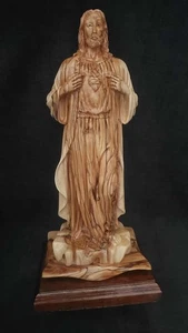 Sacred Heart of Jesus statue olive wood hand carving from Bethlehem 11.8inch - Picture 1 of 8