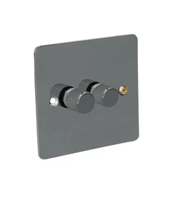 LED Dimmer Schwarz Nickel 2 Gang 2 Wege 150W Flachplatte AXIOM LEDFDP150/22/BN - Bild 1 von 4