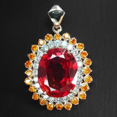 REGALO NAVIDAD PUESTA DE SOL NARANJA ZAFIRO 31.70CT PLATA ESTERLINA 925 COLGANTES HECHOS A MANO Foto 1 de 4