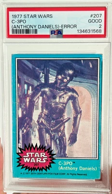 Series 1 BLUE Border 1977 Topps Star Wars No 207 C-3PO Error Golden Rod PSA 2 - Image 1 of 4