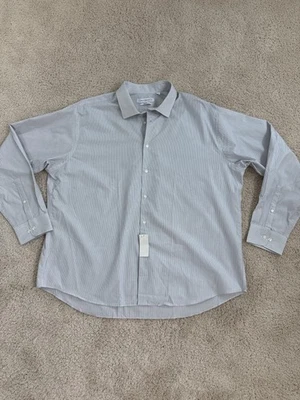 Calvin Klein & Co. Shirt Mens 2XL White Gray Stripe Regular Fit Button Front - Image 1 of 4