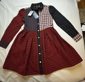 NWT Ralph Lauren Plaid Cotton Twill Shirtdress Navy Red Holiday Party Girl 6 $60 - Picture 1 of 8