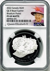 2022 $20 CANADA BLACK RHODIUM SILVER PROOF NGC PF69 QE II ROYAL CYPHER POP~6 - Picture 1 of 2