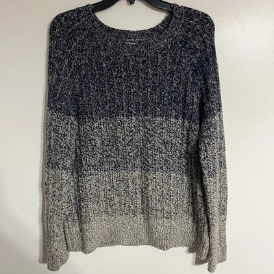 Women’s Lucky Brand Size Large Blue Gradient Stripes Cable Knit Sweater Oversize - Image 1 of 4