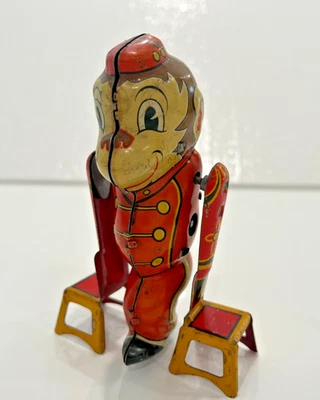 MONO de cuerda litográfica de hojalata vintage MARX - ¡Funciona! - Sin llave Foto 1 de 4