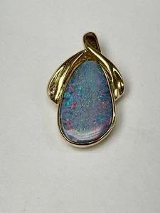 14K Yellow Gold Australian Opal Pendant - Picture 1 of 8