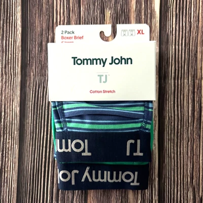Paquete de 2 calzoncillos boxer Tommy John de algodón elástico para hombre 4” entrepierna talla XL azul verde Foto 1 de 4
