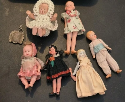 Vintage Lot of 7 Miniature Dolls Bisque Frozen Charlotte Composition... - Image 1 of 4