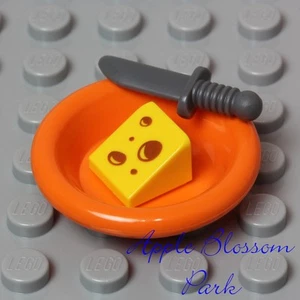 NUEVO Lego Minifigura PLATO DE QUESO Plato Naranja Amarillo Queso Cuña Cocina Comida Cuchillo - Imagen 1 de 3