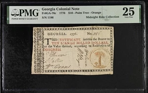 1776 $10 Georgia Colonial Note Fr.GA-76c Palm Tree Orange -- PMG 25 VF - Picture 1 of 3