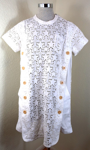 Abito SACAI bianco in rete traforato manica corta cotone piccolo 0 2 3