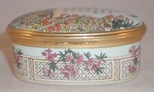 Halcyon Days Enamels Oval Trinket Box Colorful Garden Scene and Wise Saying