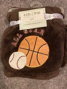 Kids Line Sports Fleece Plush Blanket Boys Brown New - Picture 1 of 4