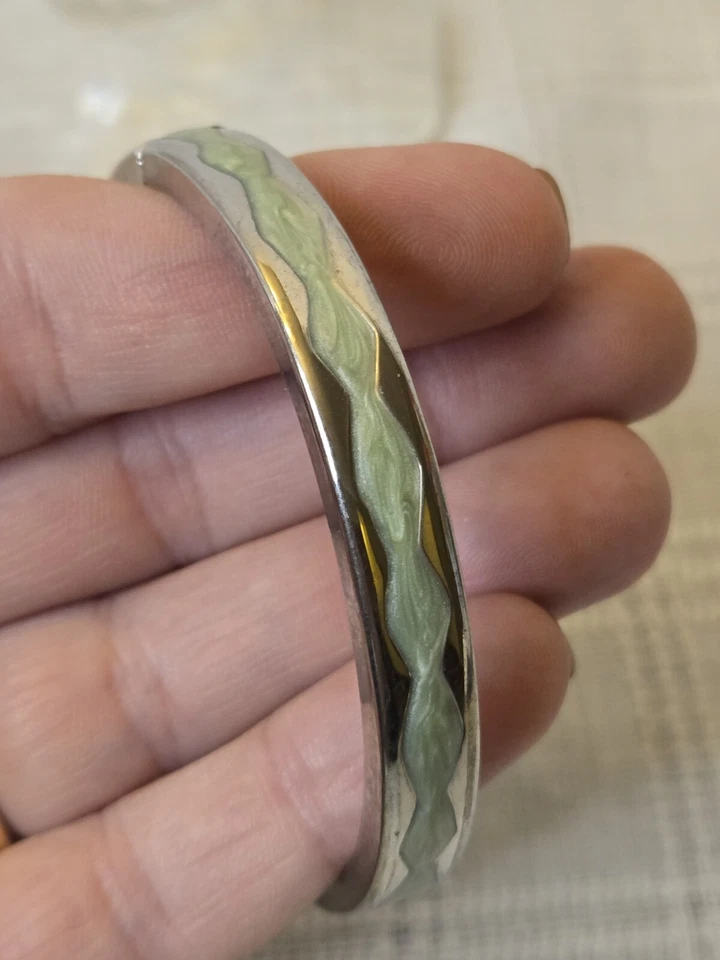 Brazalete Brazalete Clamper Esmalte con Bisagras Tono Plata Verde Turquesa Usado en Excelente Condición Foto 1 de 4