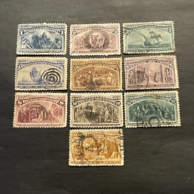 US Scott #230-239… old 1c-15c Columbian Expo issue Used Ng - Image 1 of 2