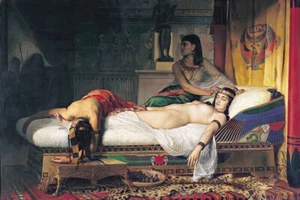 DEATH OF CLEOPATRA POISON 1874 ORIENTALIST PAINTING BY JEAN ANDRE RIXENS REPRO - Picture 1 of 3