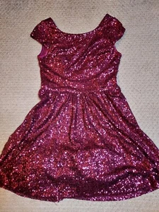 Red Cranberry Sequin Holiday Dress Party Sparkle Bling Size 7 Swiftie Festival - Picture 1 of 14