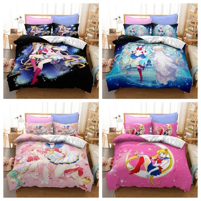 Mädchen Sailor Moon Bettbezug Bettwäsche Set Einzel Doppel Kissenbezüge 80x80cm - Bild 1 von 4
